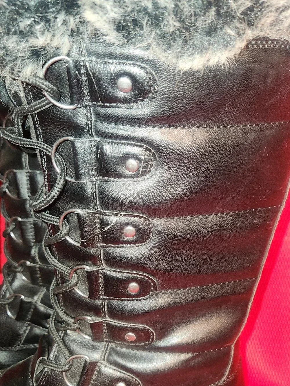 JustFab Black Faux-Fur Lace-Up Winter Boots with White Sole